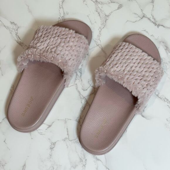 Bamboo Mauve Soft Fur Fuzzy Slides Metallic SZ 10 $20 - Picture 6 of 11